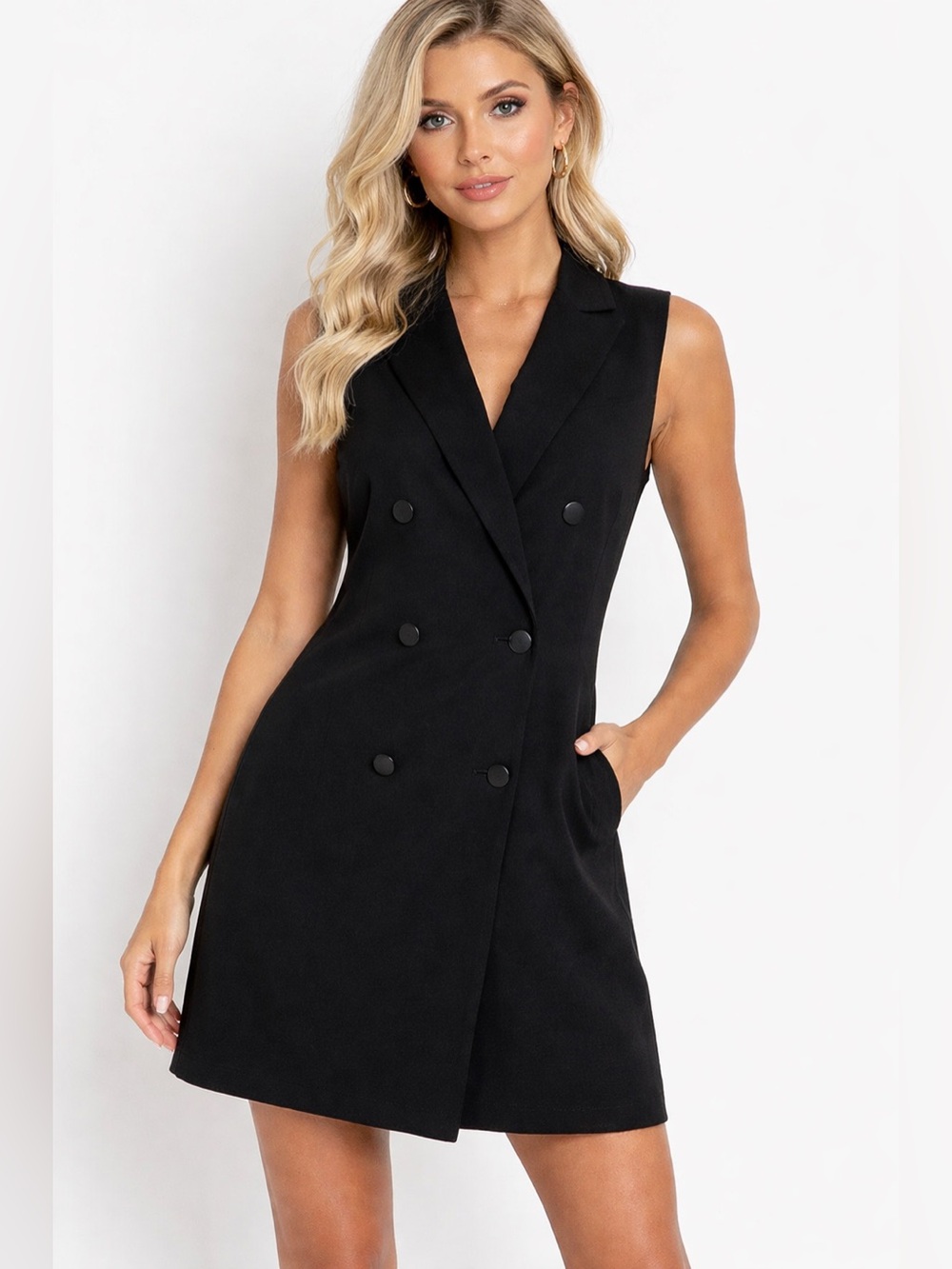 Theory Long Double Breasted Black Blazer Vest Mini Dress Size 4